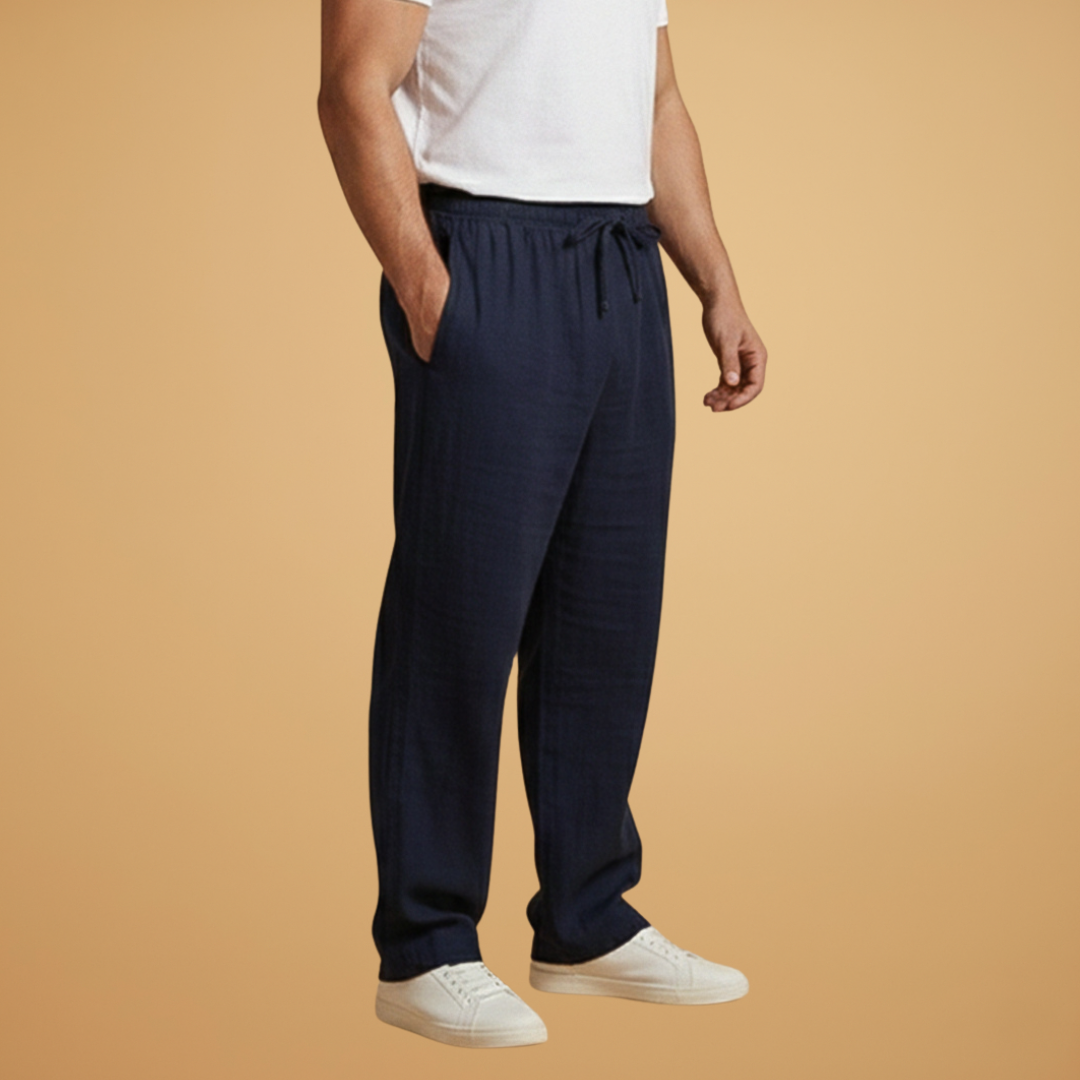 Men's Summer Trousers with Elasticated Waistband and Lightweight Fabric