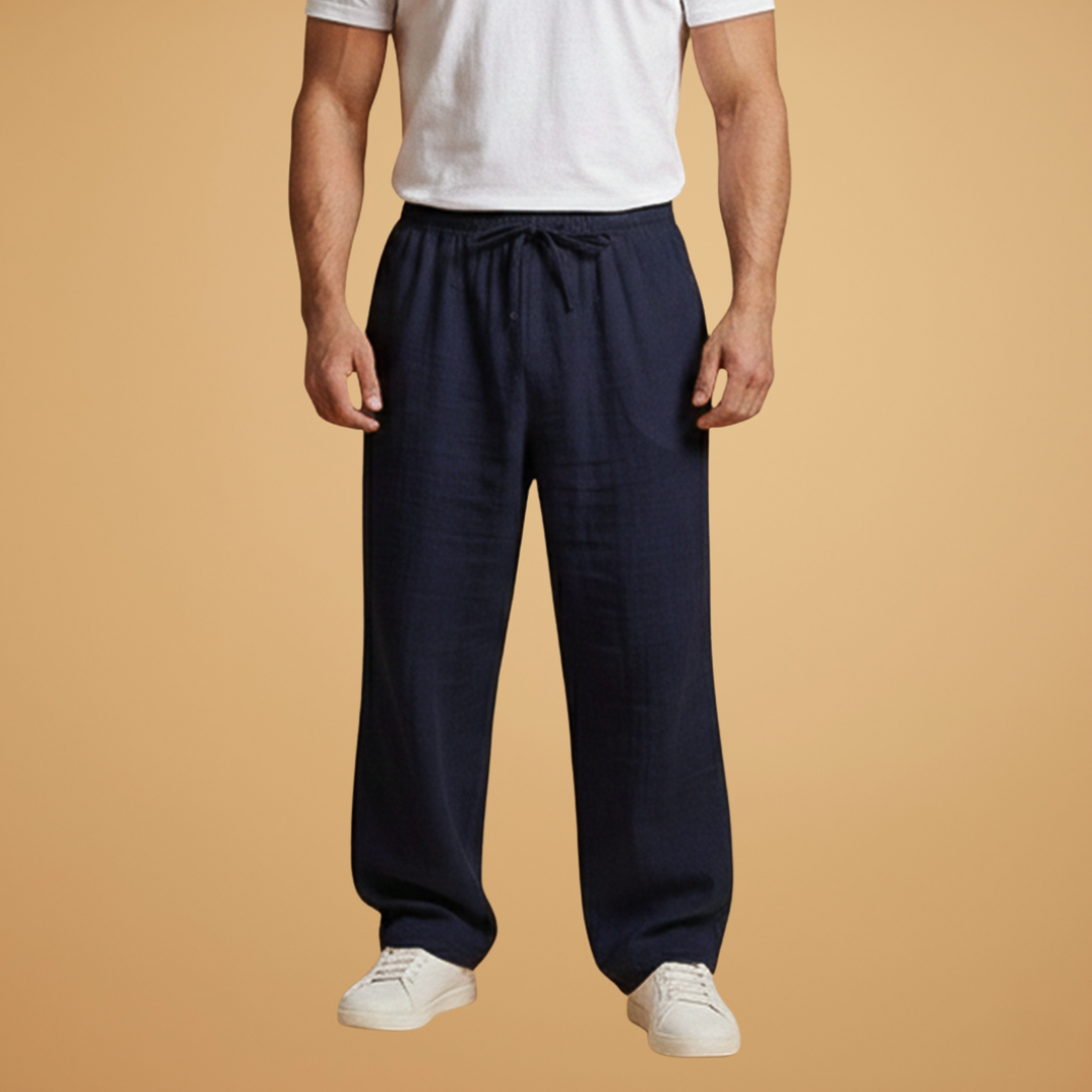 Men's Summer Trousers with Elasticated Waistband and Lightweight Fabric