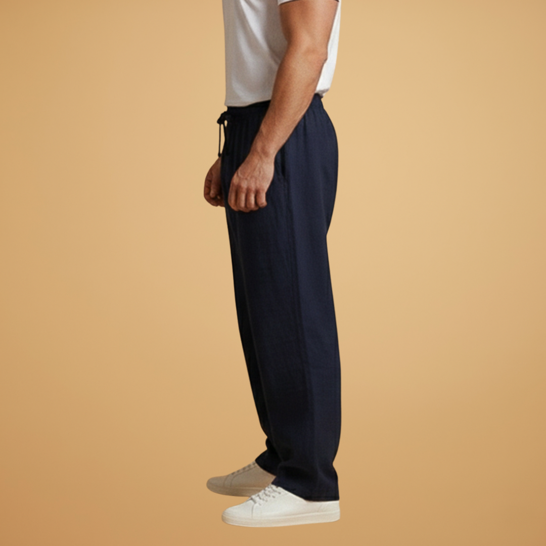 Men's Summer Trousers with Elasticated Waistband and Lightweight Fabric