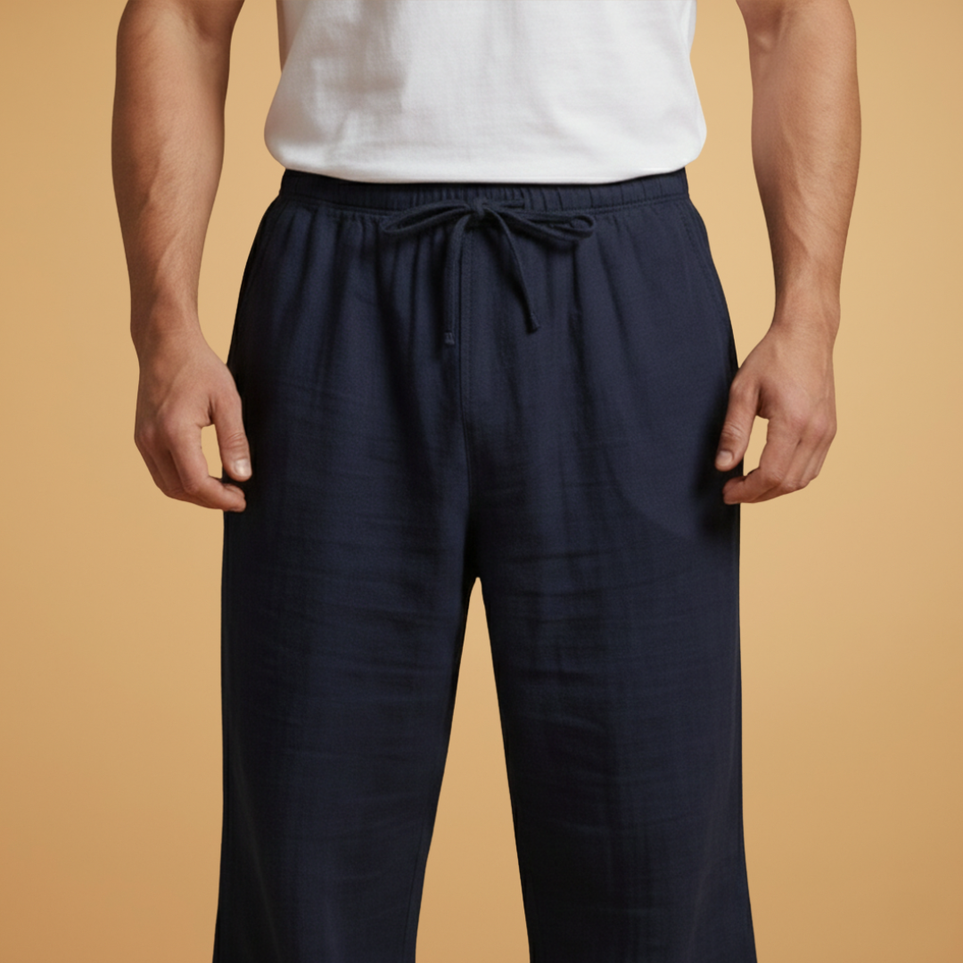 Men's Summer Trousers with Elasticated Waistband and Lightweight Fabric