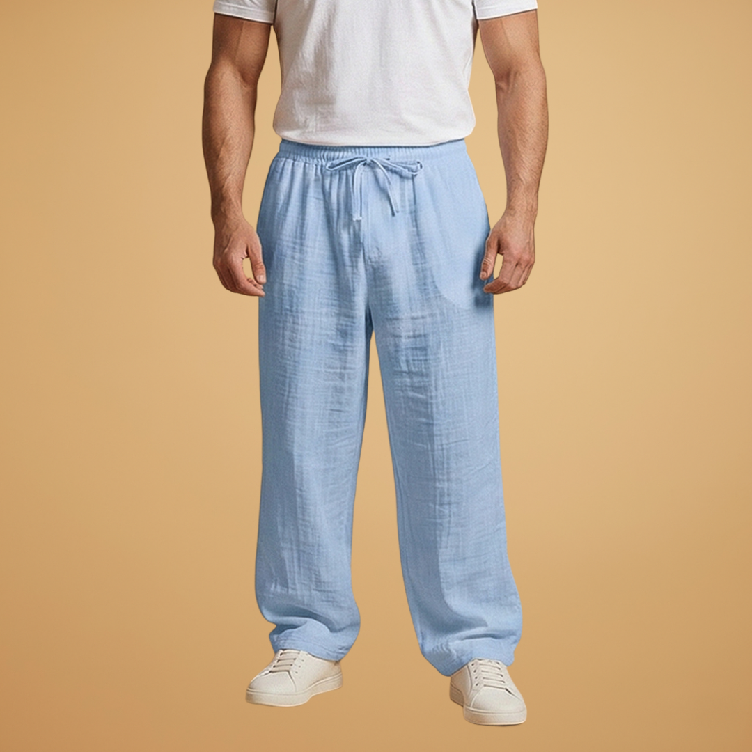 Men's Summer Trousers with Elasticated Waistband and Lightweight Fabric