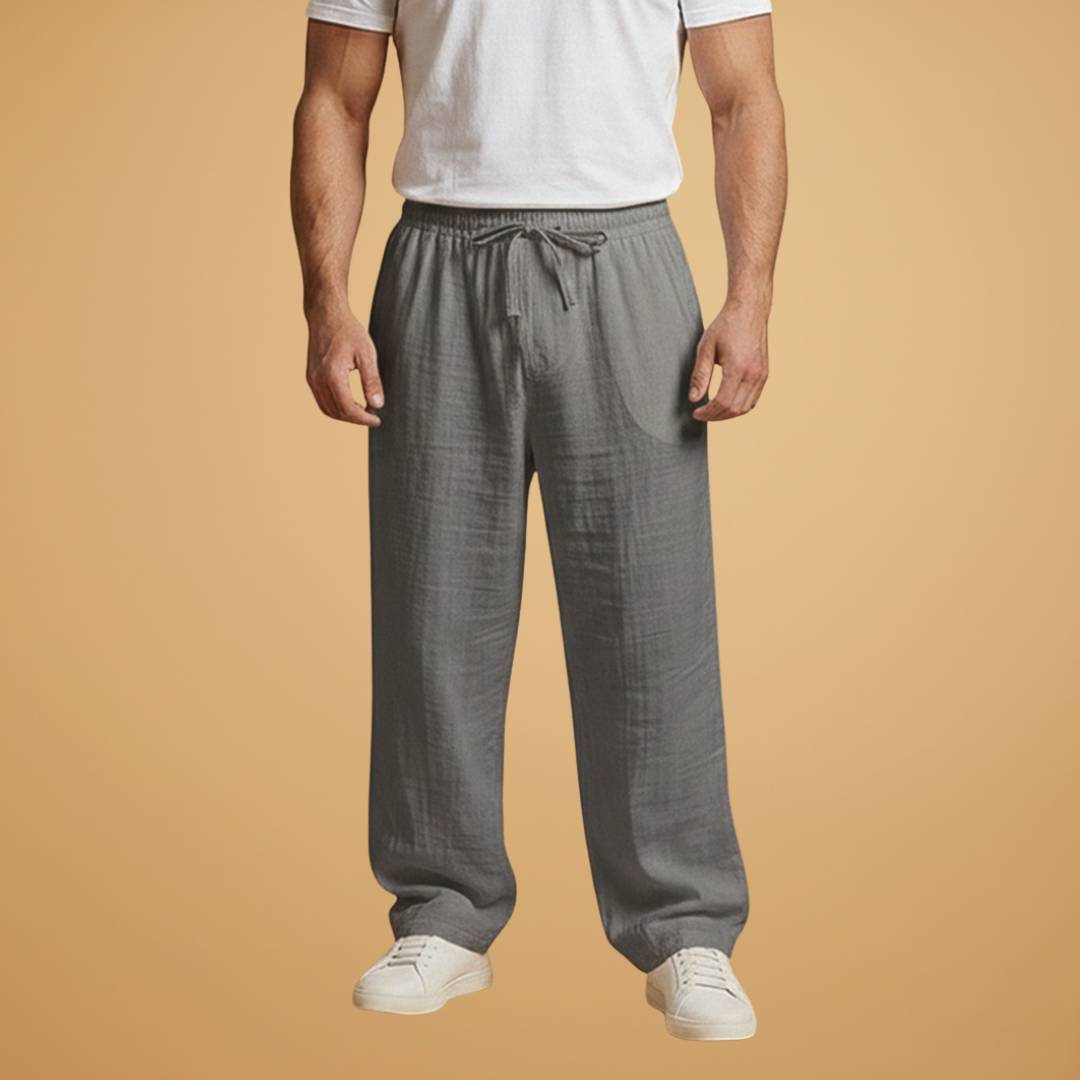 Men's Summer Trousers with Elasticated Waistband and Lightweight Fabric