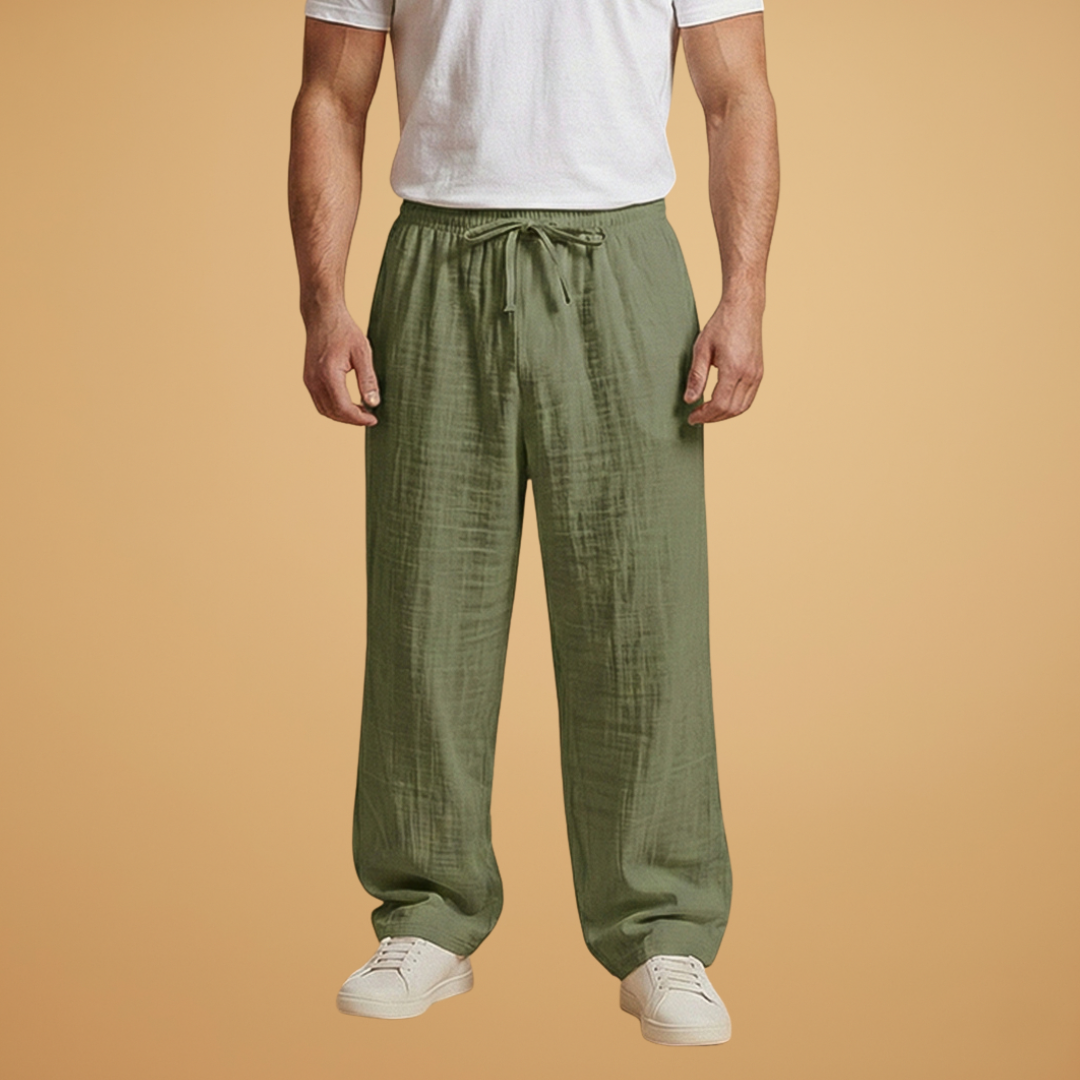 Men's Summer Trousers with Elasticated Waistband and Lightweight Fabric