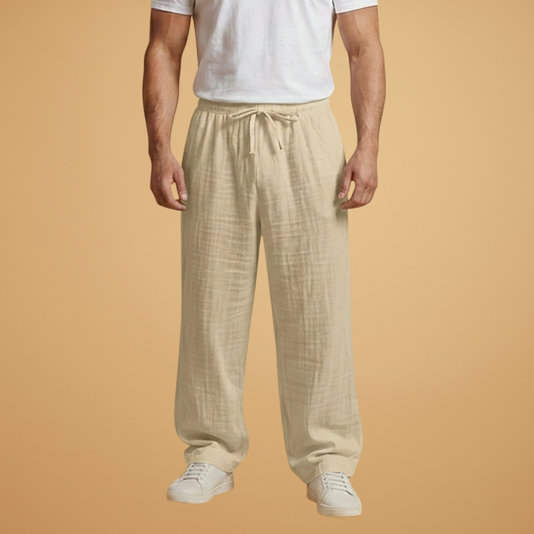 Men's Summer Trousers with Elasticated Waistband and Lightweight Fabric