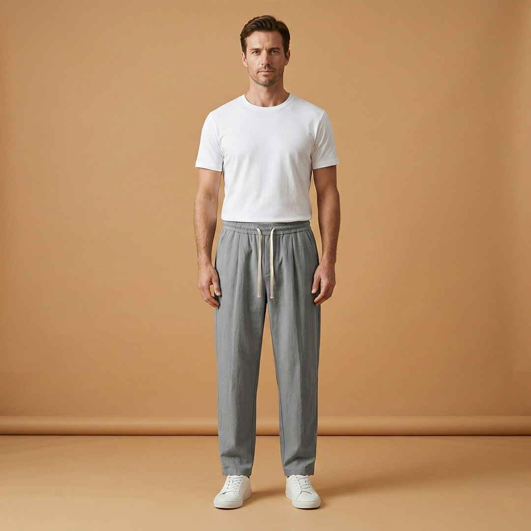 Men's Summer Trousers with Loose Fit and Piped Pockets