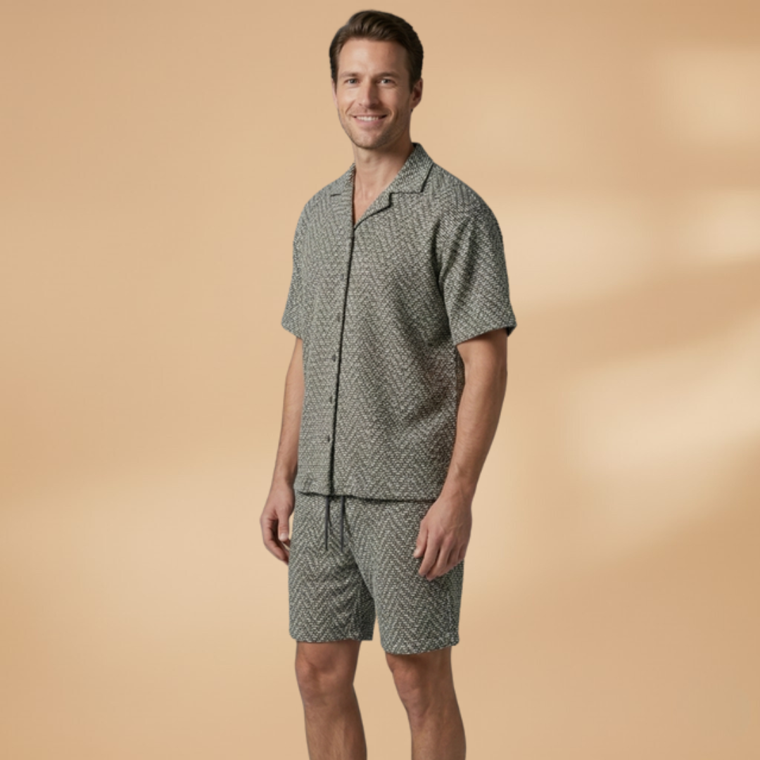 Men’s Summer Two-Piece Set with Button Shirt and Relaxed Shorts