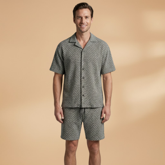Men’s Summer Two-Piece Set with Button Shirt and Relaxed Shorts
