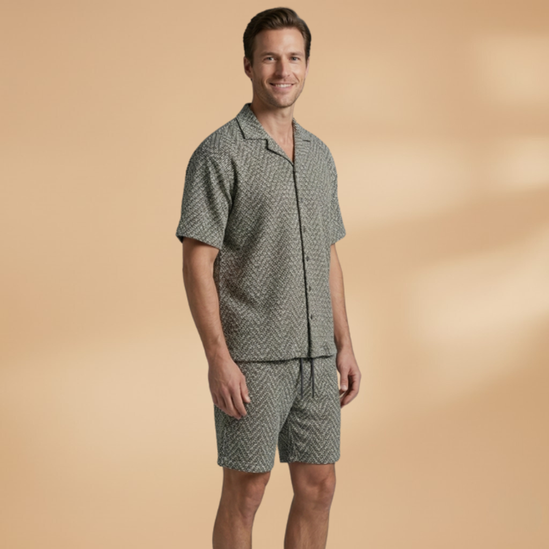 Men’s Summer Two-Piece Set with Button Shirt and Relaxed Shorts