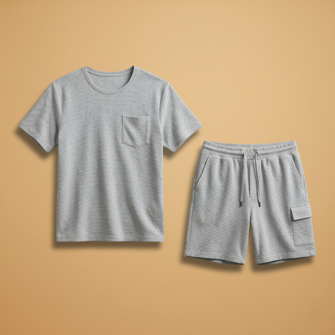 Men's Two-Piece Set with Short Sleeves and Cargo Pockets