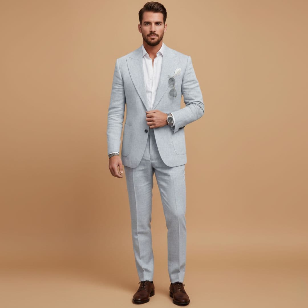 Men’s Two-Piece Suit with Notch Lapel Blazer and Flat-Front Trousers