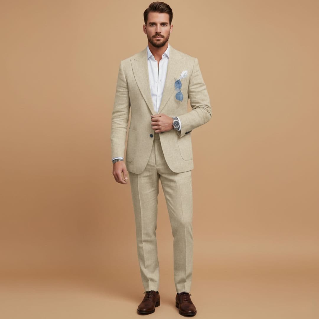 Men’s Two-Piece Suit with Notch Lapel Blazer and Flat-Front Trousers