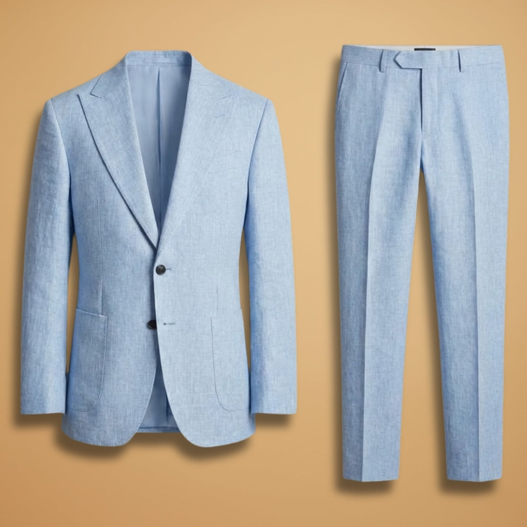 Men’s Two-Piece Suit with Notch Lapel Blazer and Flat-Front Trousers