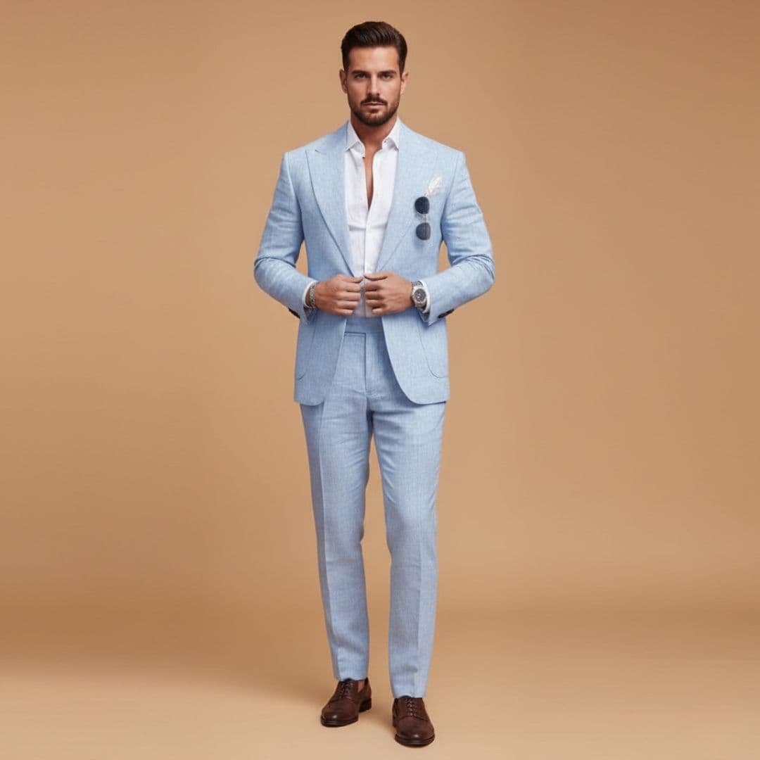 Men’s Two-Piece Suit with Notch Lapel Blazer and Flat-Front Trousers