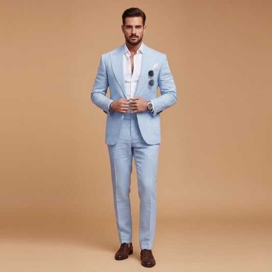 Men’s Two-Piece Suit with Notch Lapel Blazer and Flat-Front Trousers