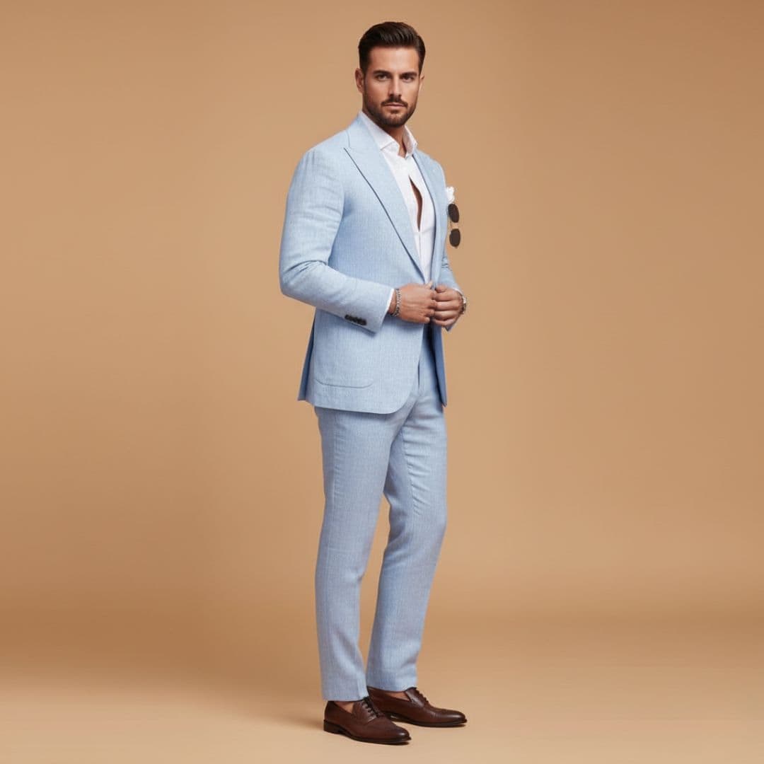 Men’s Two-Piece Suit with Notch Lapel Blazer and Flat-Front Trousers
