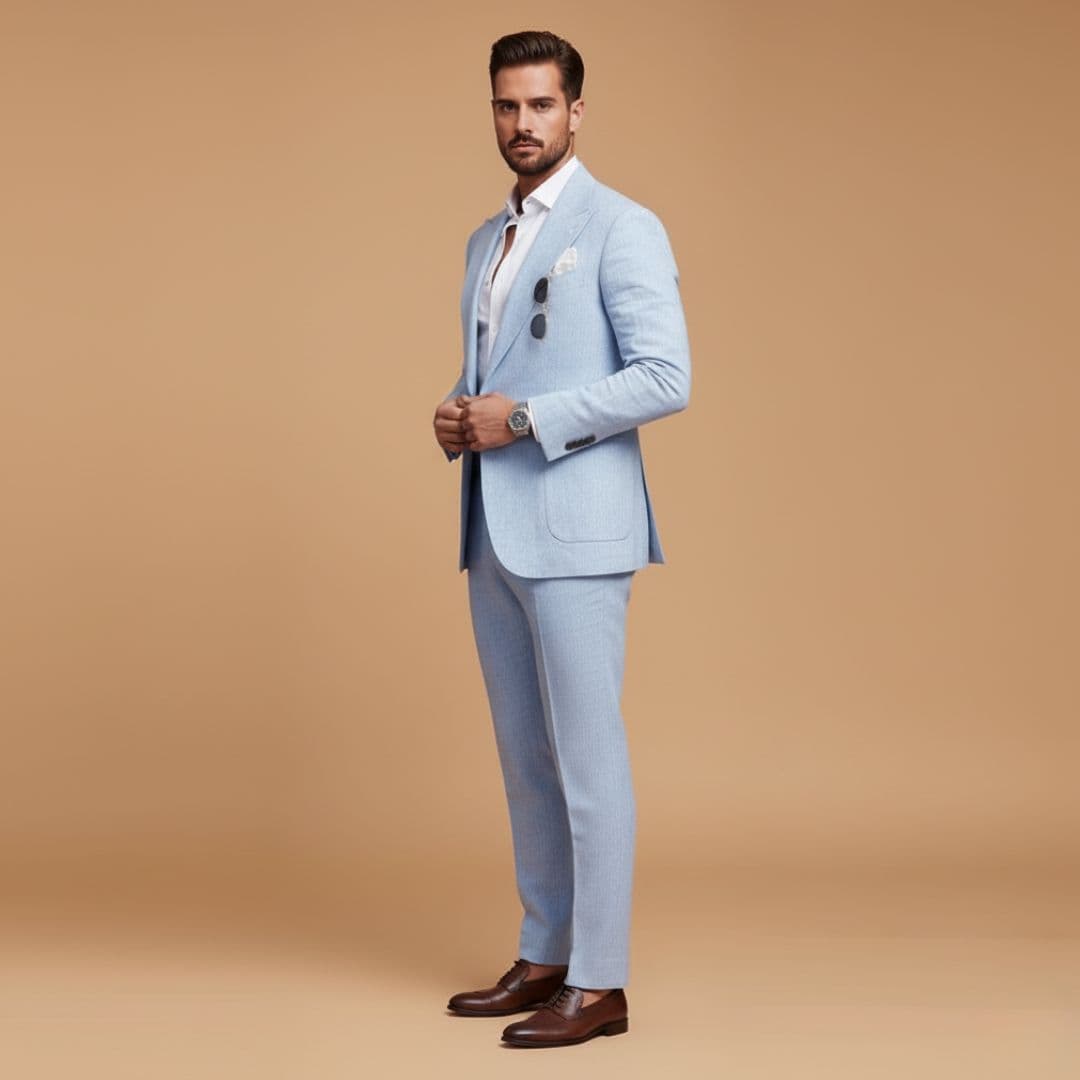 Men’s Two-Piece Suit with Notch Lapel Blazer and Flat-Front Trousers
