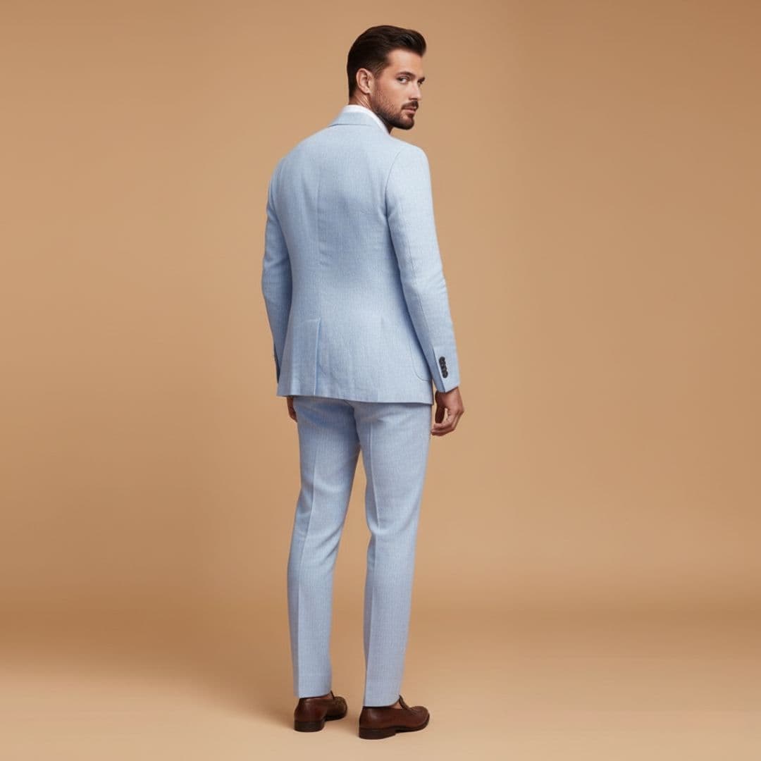 Men’s Two-Piece Suit with Notch Lapel Blazer and Flat-Front Trousers