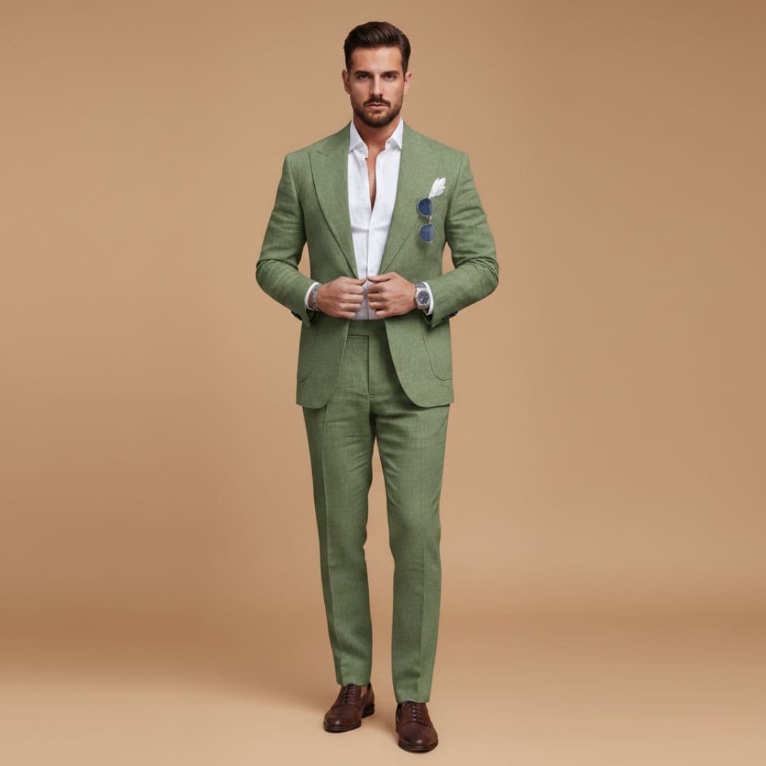 Men’s Two-Piece Suit with Notch Lapel Blazer and Flat-Front Trousers