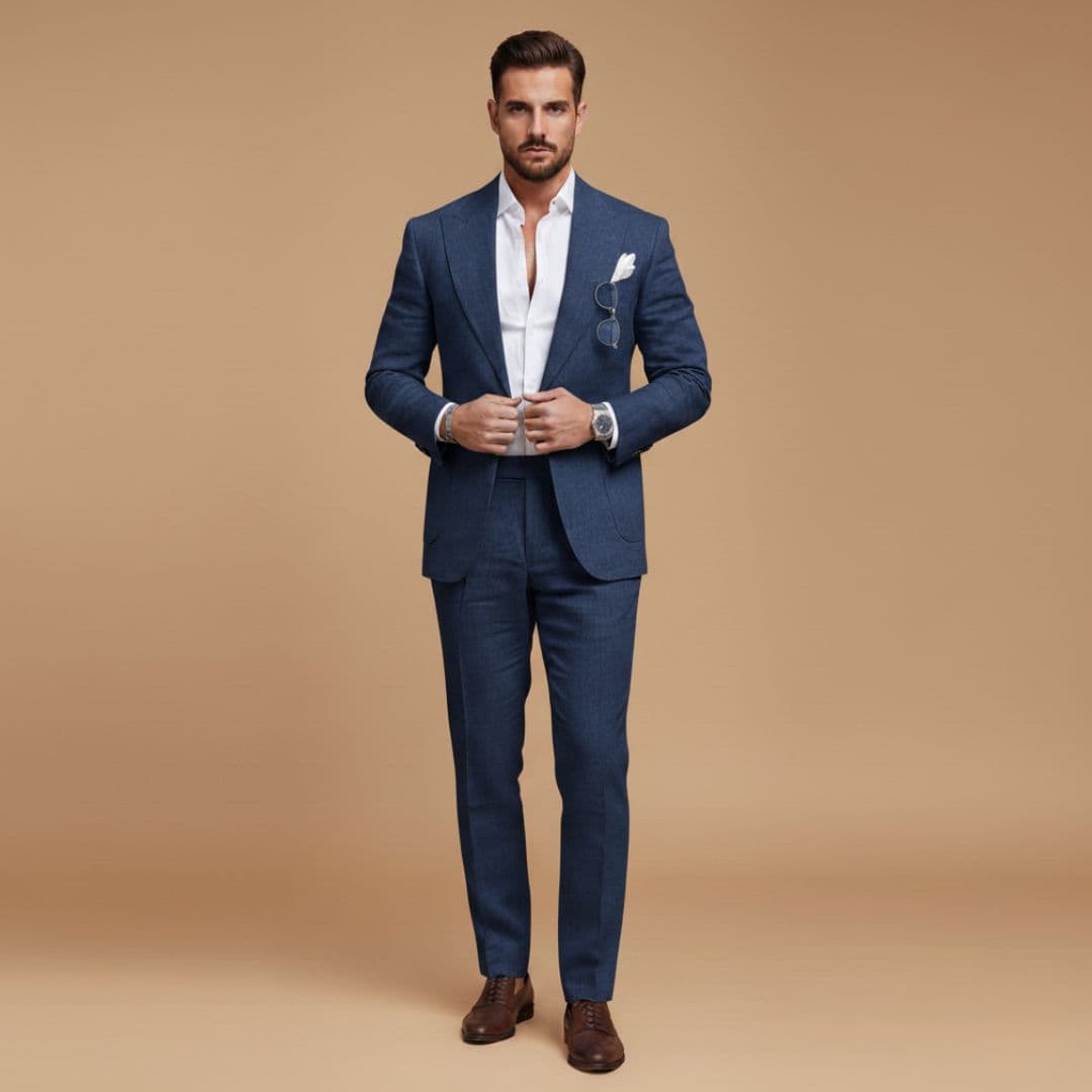 Men’s Two-Piece Suit with Notch Lapel Blazer and Flat-Front Trousers