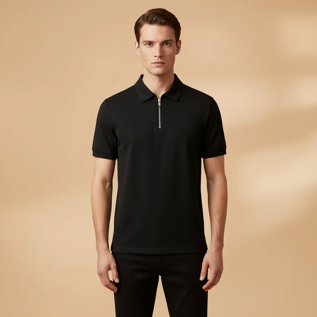 Men's Polo Shirt with Zip Closure and Modern Fit