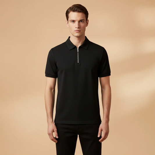 Men's Polo Shirt with Zip Closure and Modern Fit