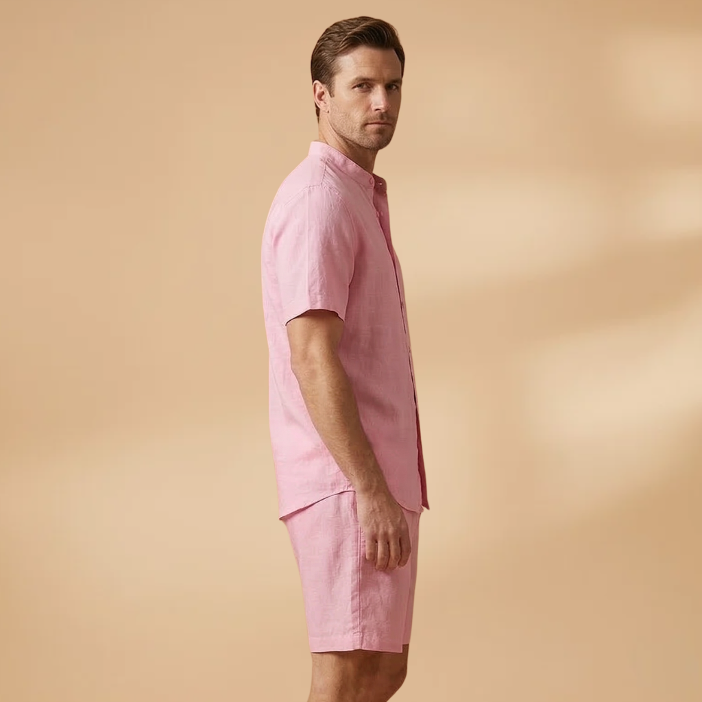 Men’s Shirt and Shorts Set with Short Sleeves and Elastic Waist
