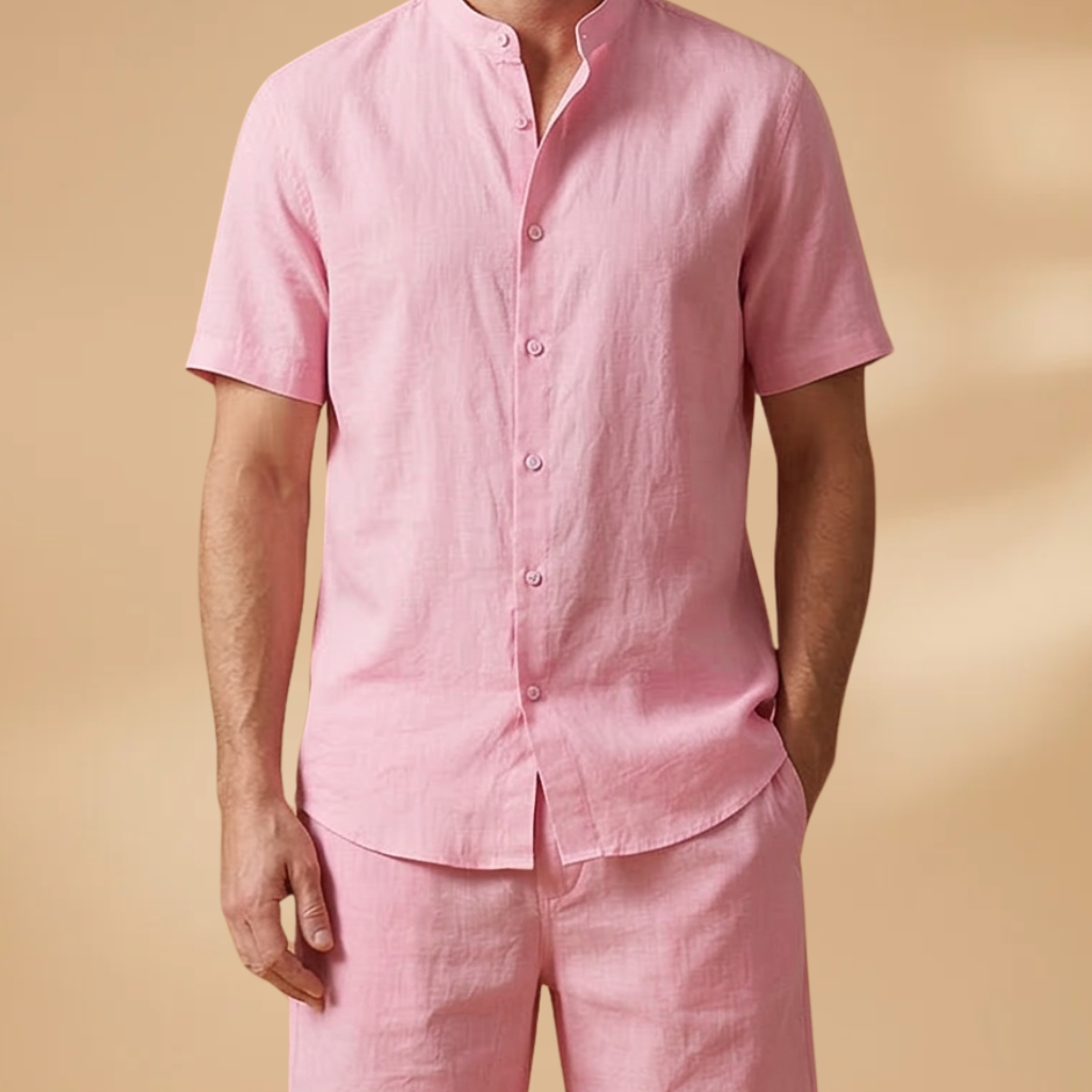 Men’s Shirt and Shorts Set with Short Sleeves and Elastic Waist