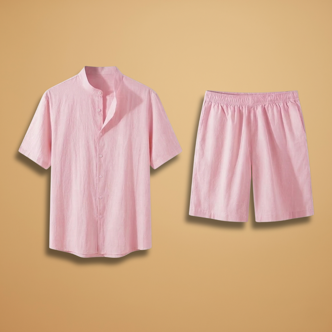 Men’s Shirt and Shorts Set with Short Sleeves and Elastic Waist