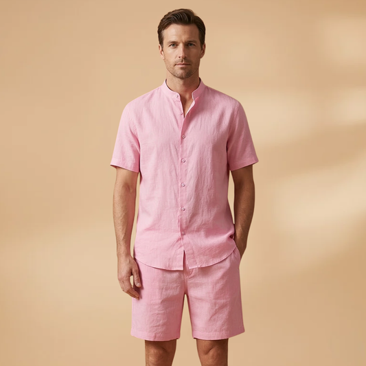 Men’s Shirt and Shorts Set with Short Sleeves and Elastic Waist
