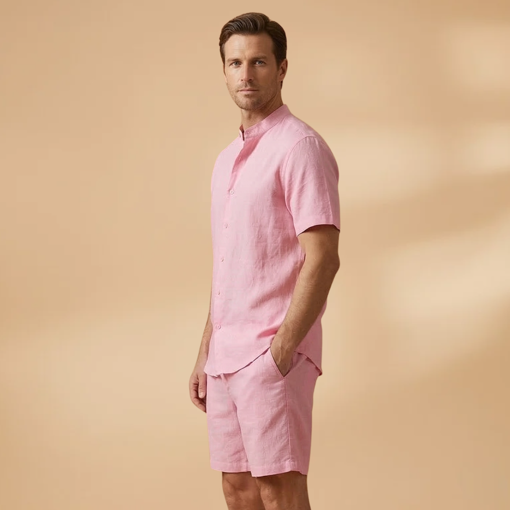 Men’s Shirt and Shorts Set with Short Sleeves and Elastic Waist
