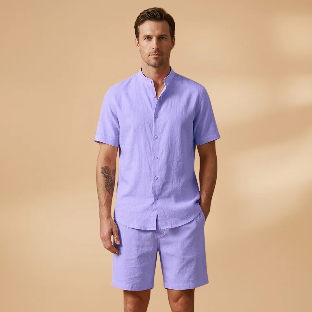 Men’s Shirt and Shorts Set with Short Sleeves and Elastic Waist