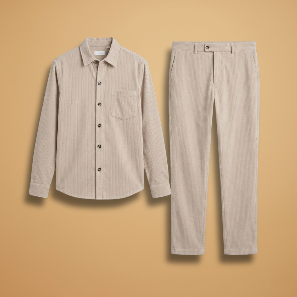 Men's Shirt and Trouser Set with Striped Design