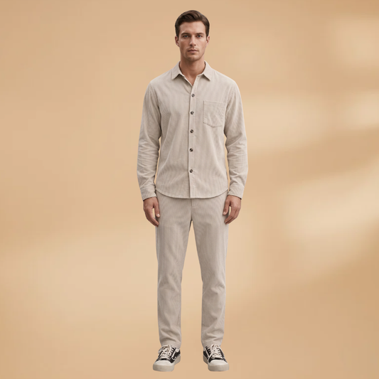 Men's Shirt and Trouser Set with Striped Design