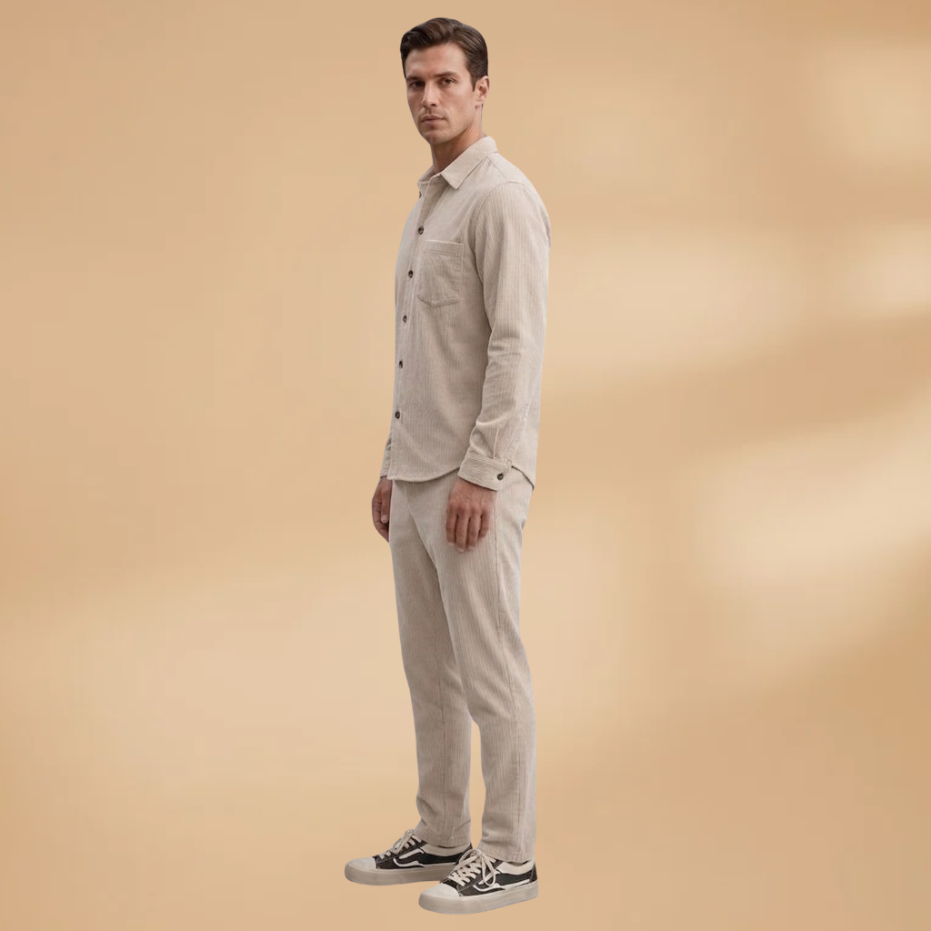 Men's Shirt and Trouser Set with Striped Design