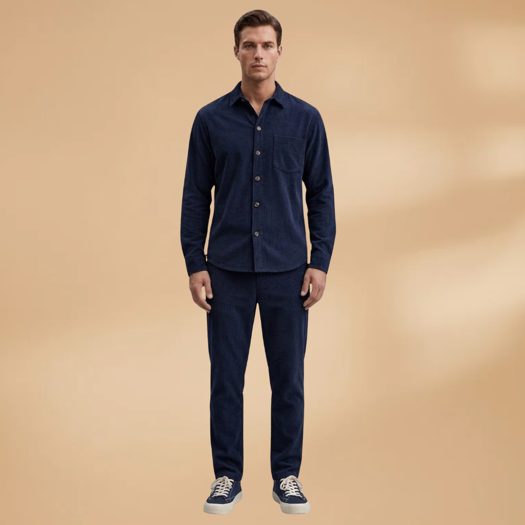Men's Shirt and Trouser Set with Striped Design