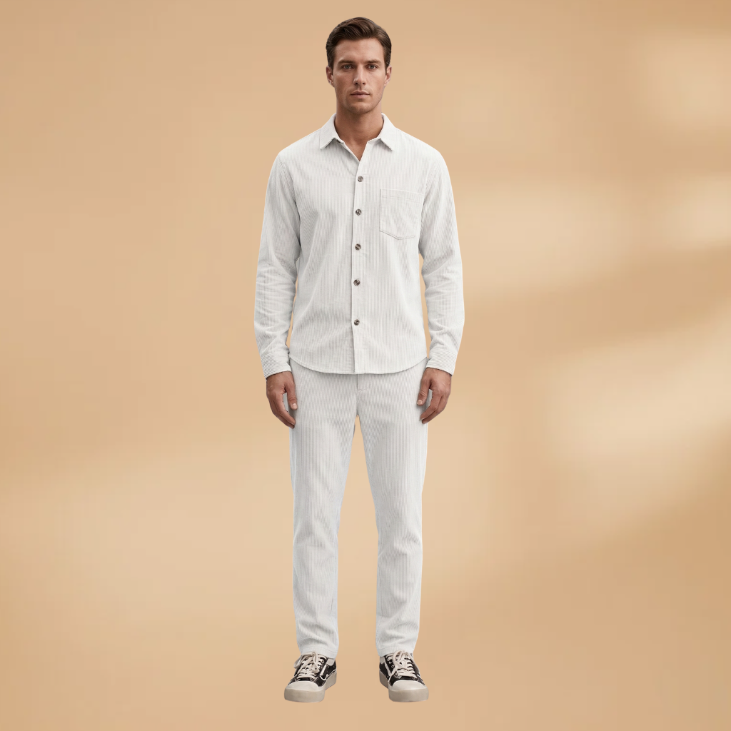 Men's Shirt and Trouser Set with Striped Design