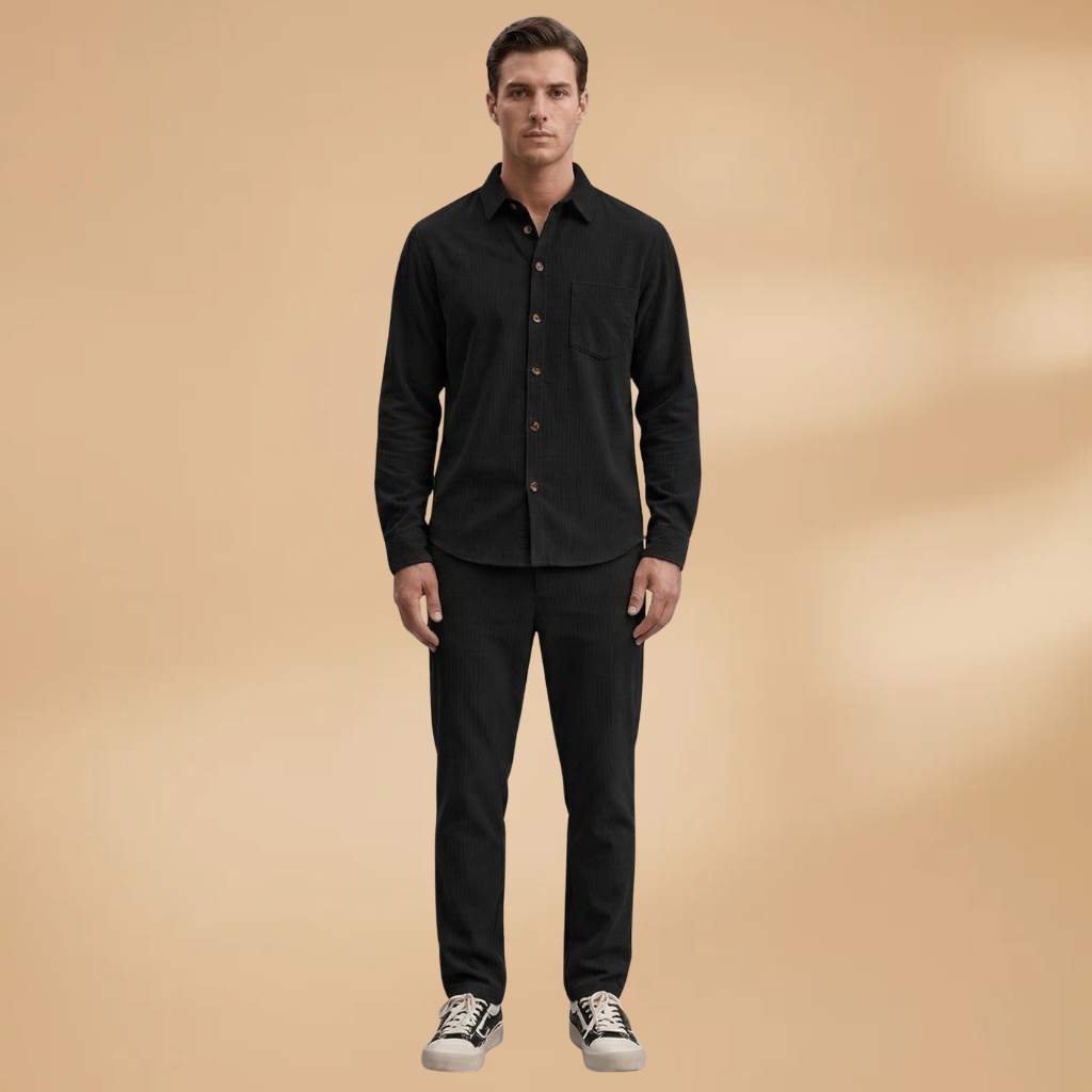 Men's Shirt and Trouser Set with Striped Design