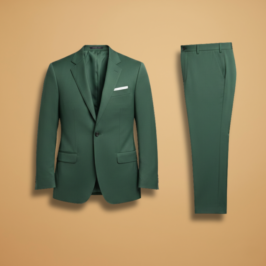Men’s Single Button Suit with Notched Lapel-Long Sleeve Jacket and Trousers