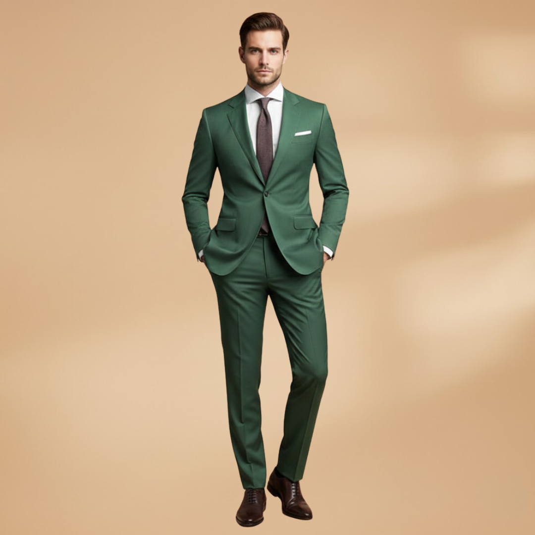 Men’s Single Button Suit with Notched Lapel-Long Sleeve Jacket and Trousers