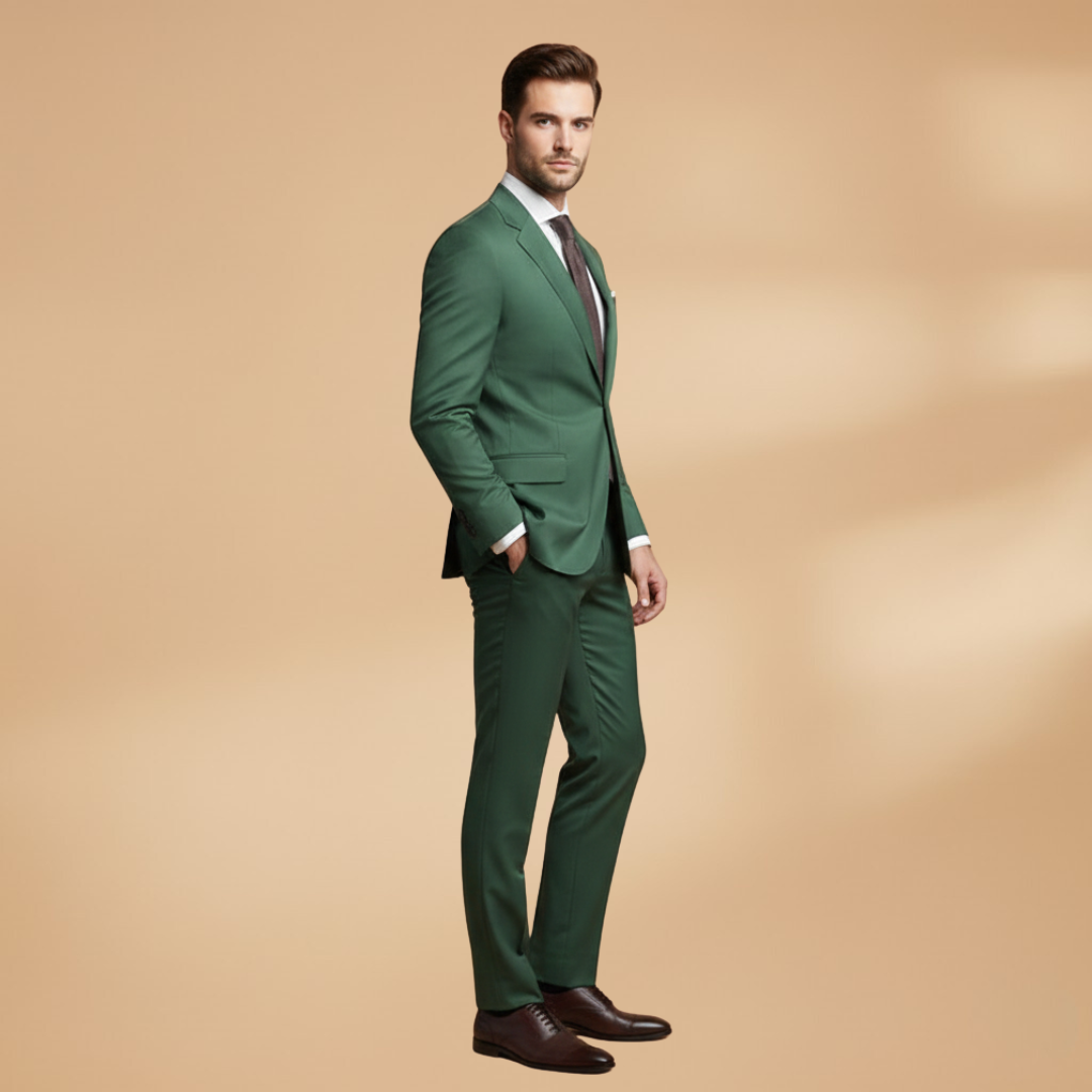 Men’s Single Button Suit with Notched Lapel-Long Sleeve Jacket and Trousers