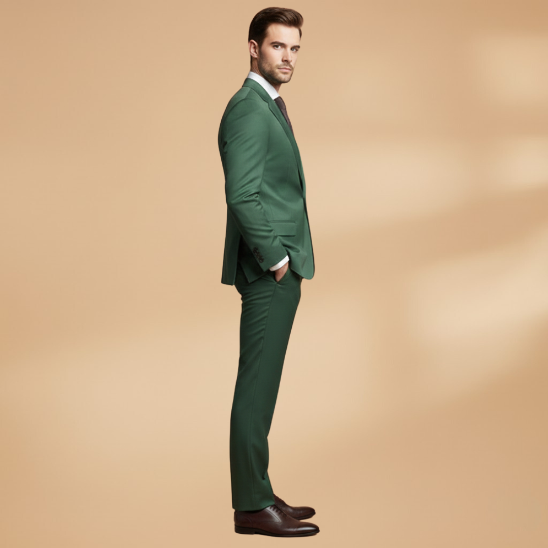 Men’s Single Button Suit with Notched Lapel-Long Sleeve Jacket and Trousers