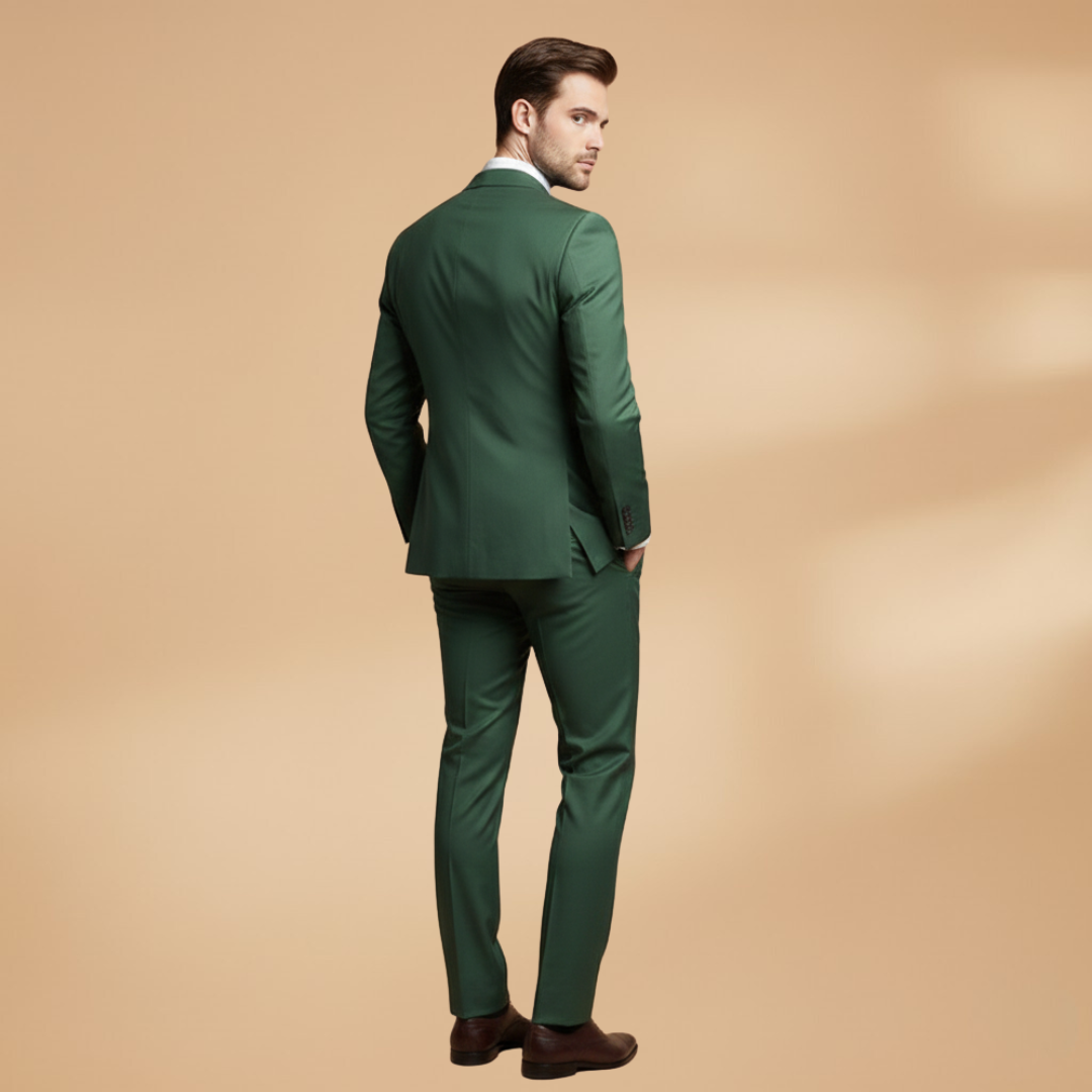 Men’s Single Button Suit with Notched Lapel-Long Sleeve Jacket and Trousers