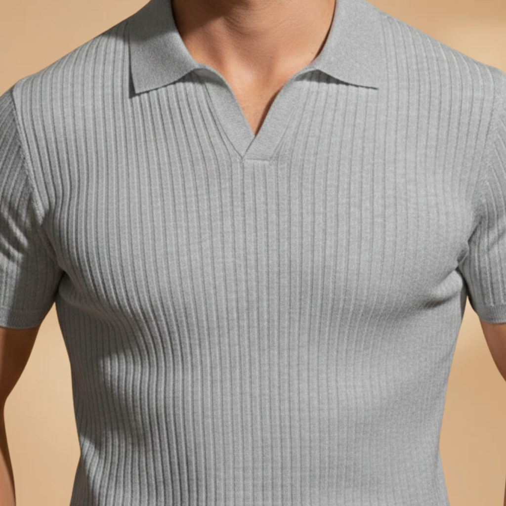Men’s Slim Fit Polo Shirt with Ribbed Design