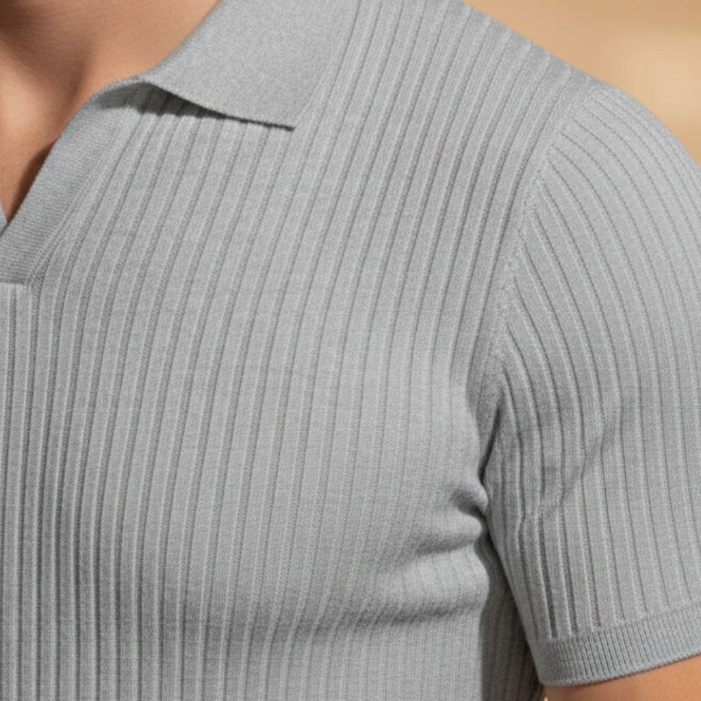 Men’s Slim Fit Polo Shirt with Ribbed Design