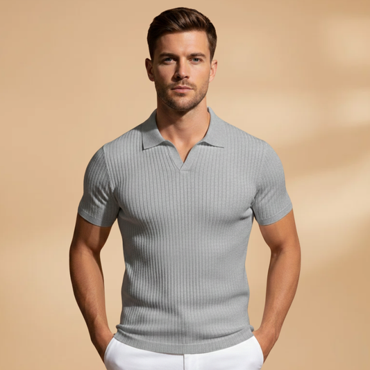 Men’s Slim Fit Polo Shirt with Ribbed Design