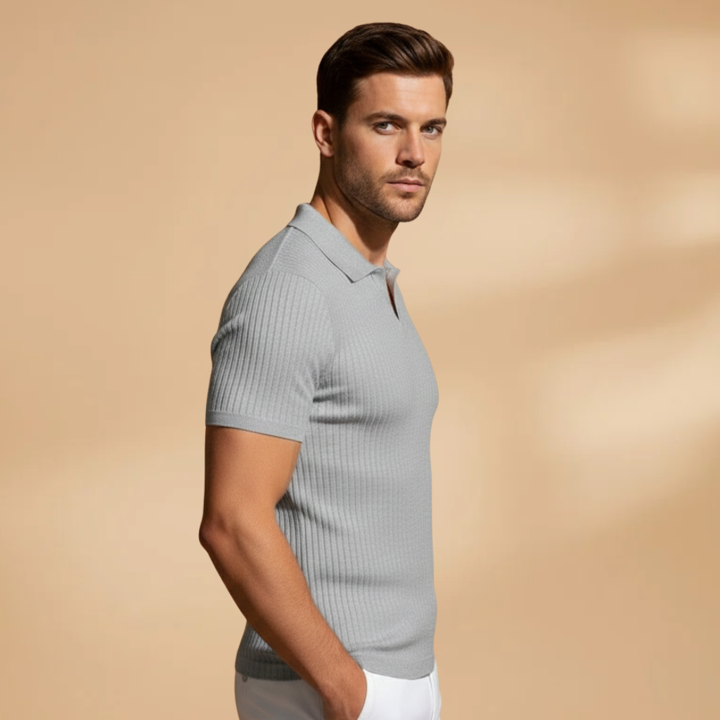 Men’s Slim Fit Polo Shirt with Ribbed Design