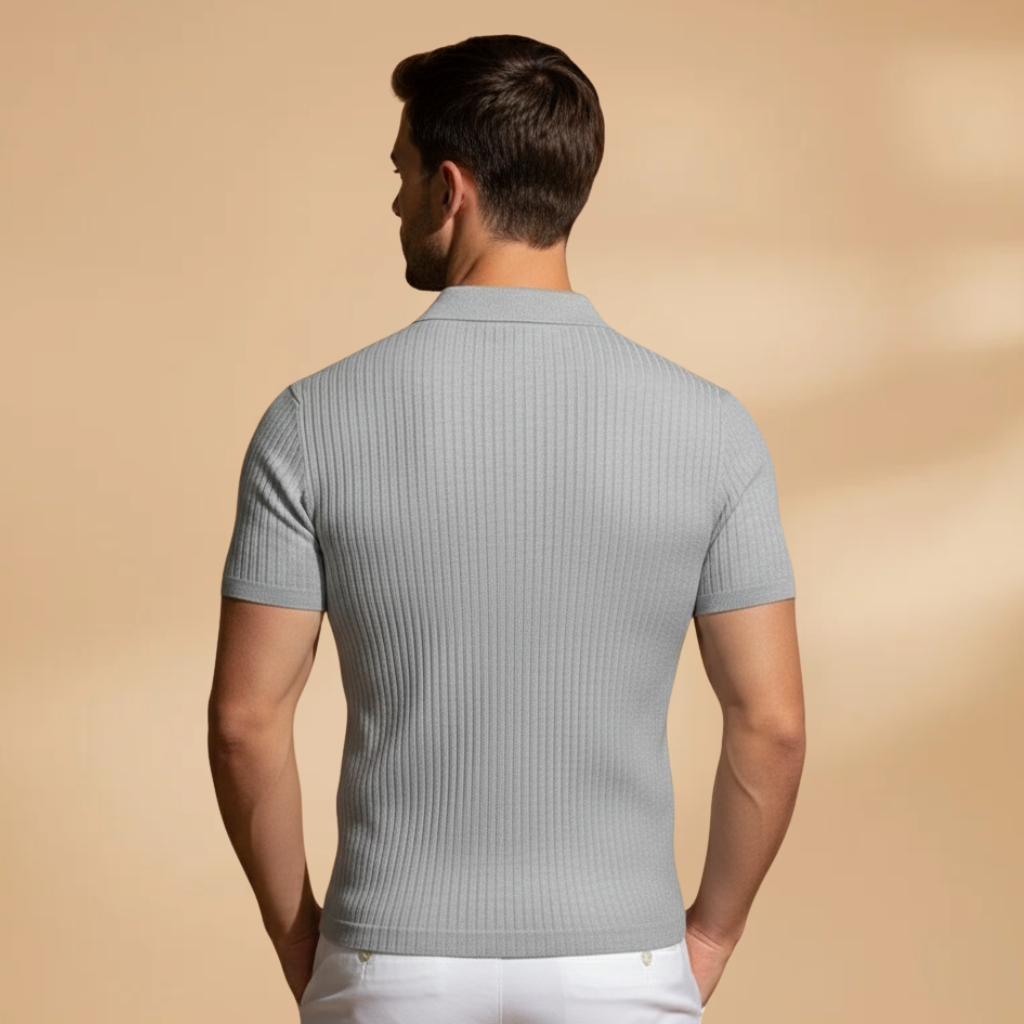 Men’s Slim Fit Polo Shirt with Ribbed Design