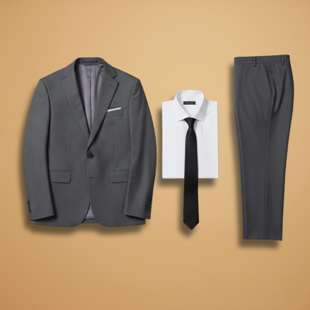 Men’s Suit Set with Blazer-Trousers-Shirt and Tie