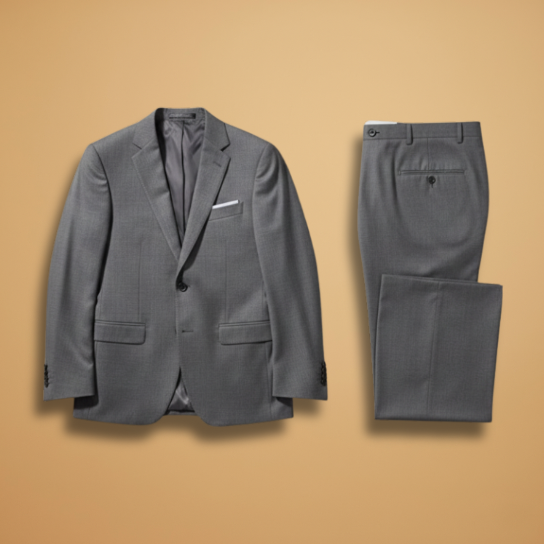 Men’s Suit Set with Single-Breasted Notch Lapel Jacket and Straight Trousers
