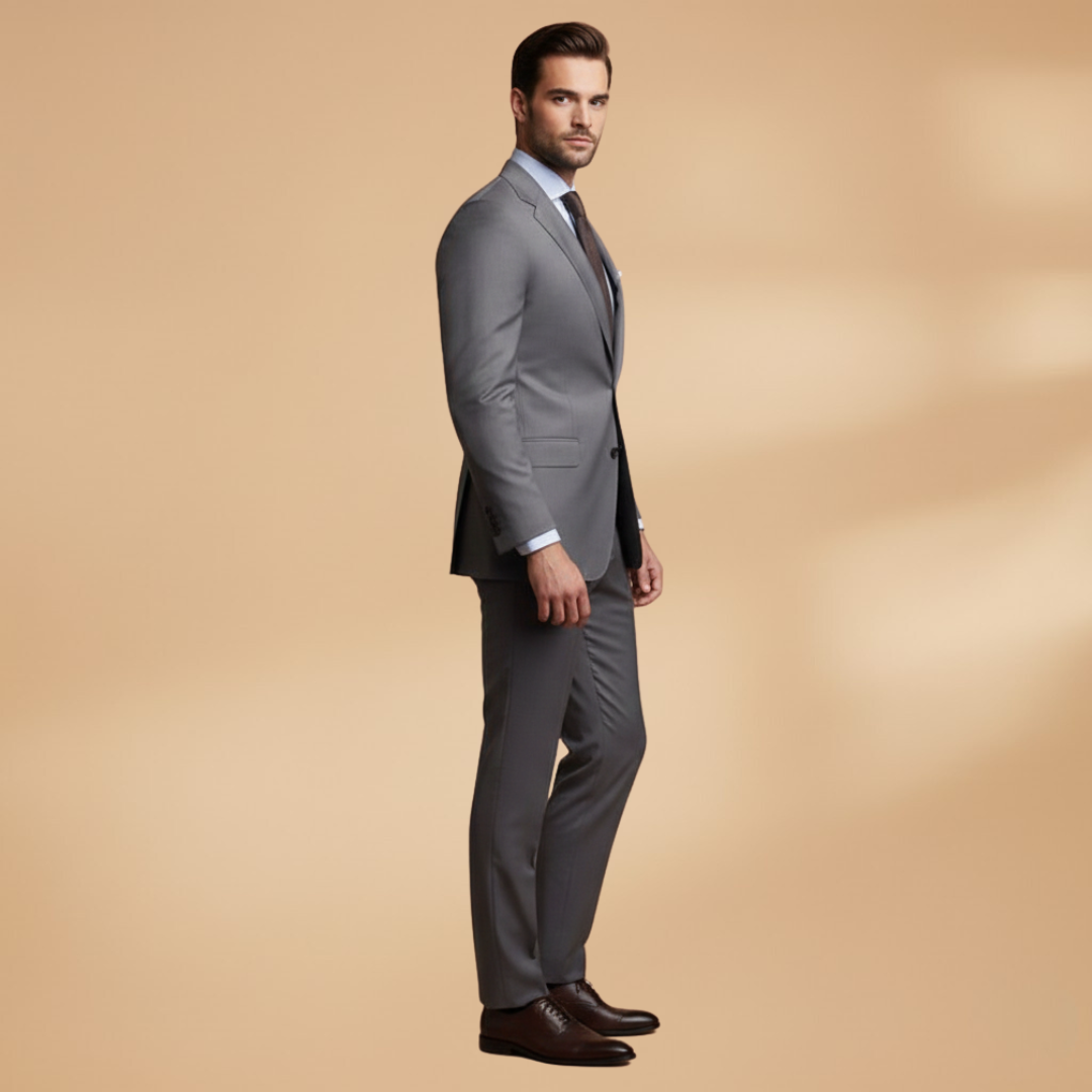Men’s Suit Set with Single-Breasted Notch Lapel Jacket and Straight Trousers